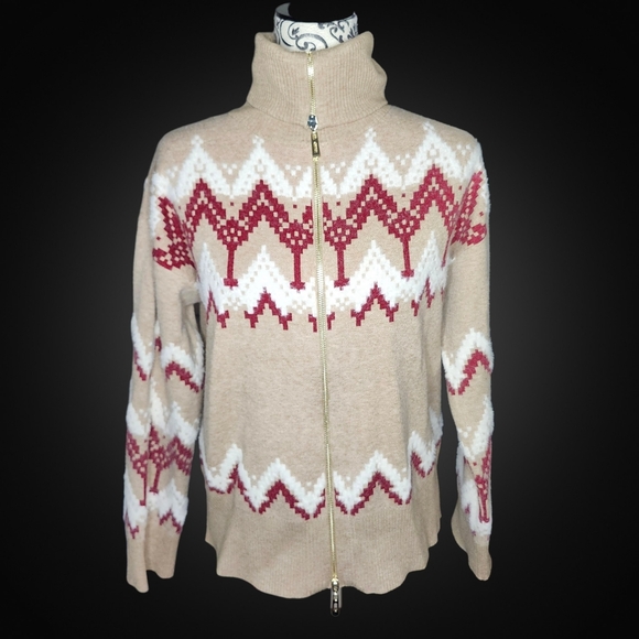 CYNTHIA ROWLEY Patterned Zip Up Sweater - Small - Picture 2 of 8